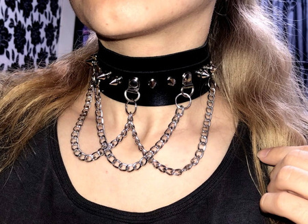 Colier guler din piele GOTHIC Punk Goth, negru