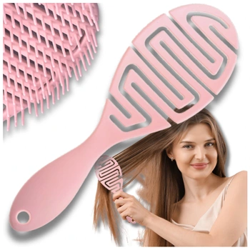Perie flexibilă pentru masaj și coafare pentru păr oval roz