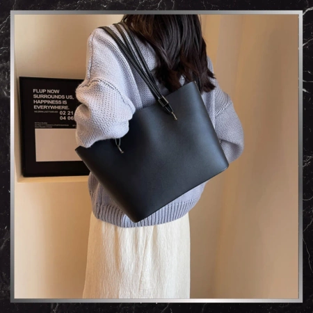 BAD&BAGS geanta shopper din piele de dama clasica neagra