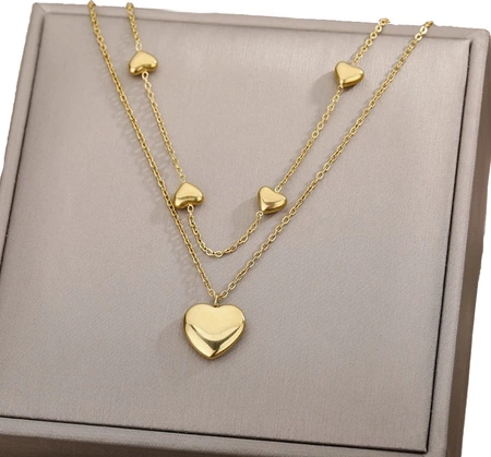 Colier elegant din aur cu inimioare duble din oțel chirurgical