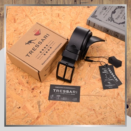 Curea din piele bărbătească TRESSARI, piele naturală, 120 cm, neagră, pentru pantaloni