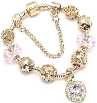 Bratara modulara Charms Beads Gold retro inima