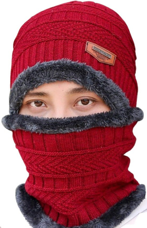 Set barbati: palarie + esarfa, tunel termoizolant rosu