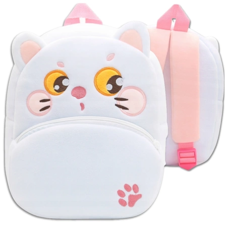 Ghiozdan de pluș pentru copii, pentru preșcolari, cu fermoar, PISICĂ ALBĂ