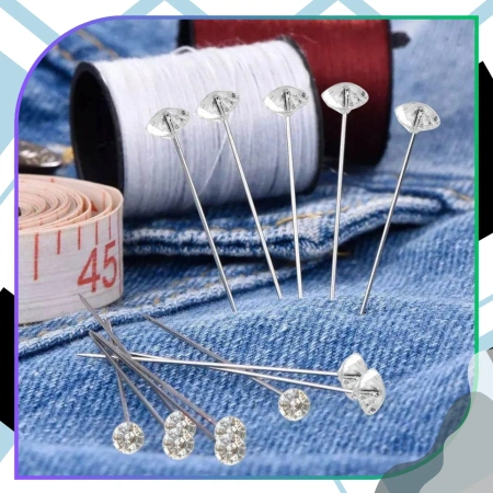 Ace de croitorie, cu cap diamantat, decorative, 38 mm, set de 100 bucăți