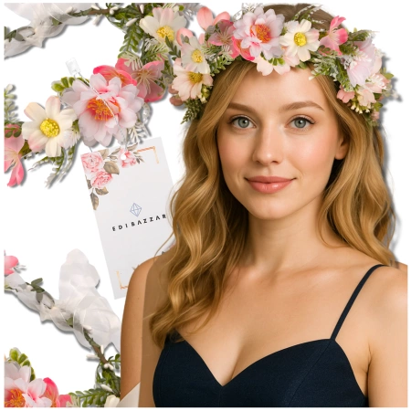 Coronita de comuniune roz Bentita Flori Trandafiri Stil Boho