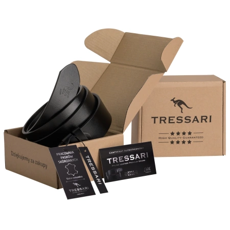 TRESSARI Curea barbati din piele, piele naturala, 100% neagra, pentru pantaloni