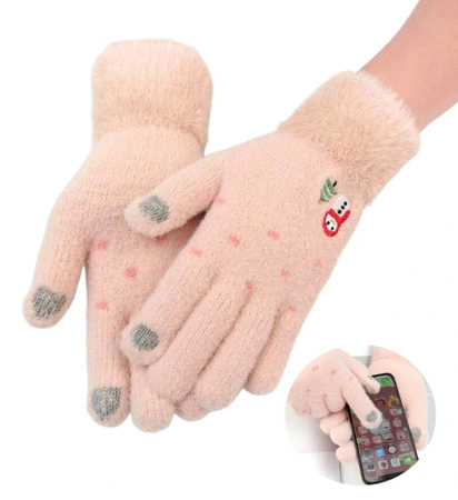 Mănuși calde de iarnă pentru femei, brodate cu model de Crăciun