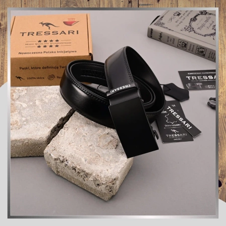 Curea bărbătească din piele neagră pentru pantaloni TRESSARI, 120 cm, automată
