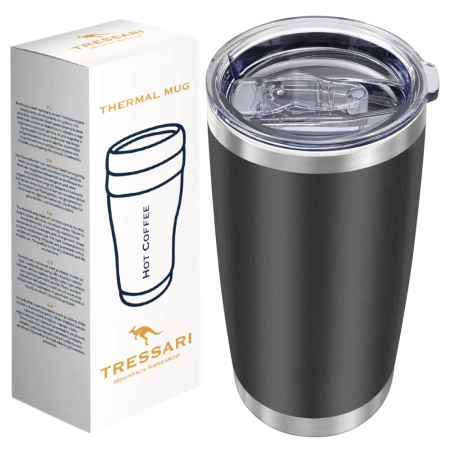 Cana termica neagra TRESSARI 600ML inox dubla izolare pentru calatorii