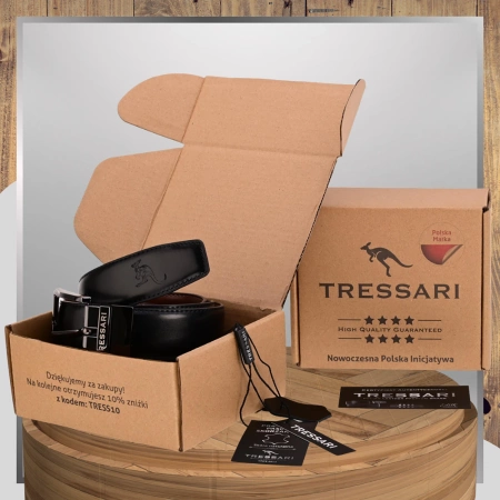 Curea din piele dublă TRESSARI, neagră și maro, 120 cm pentru pantaloni