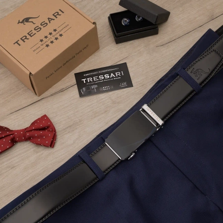 Cureaua automata TRESSARI neagra pentru barbati, 125 cm, pentru pantaloni, piele naturala
