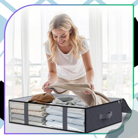 Organizator de dulap pentru lenjerie de pat set de 2 saci mari gri 60x45cm