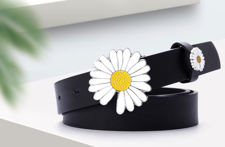 Cataramă de curea cu flori din piele margaretă neagră