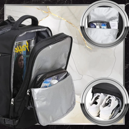 Rucsac negru pentru bagaj de mână de călătorie cu avionul USB BAD&BAGS rezistent la apă
