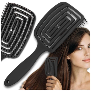 Perie flexibilă relaxantă pentru masaj și coafare, neagră