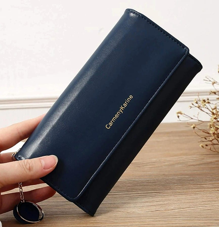 Portofel mare de dama, breloc din piele bleumarin