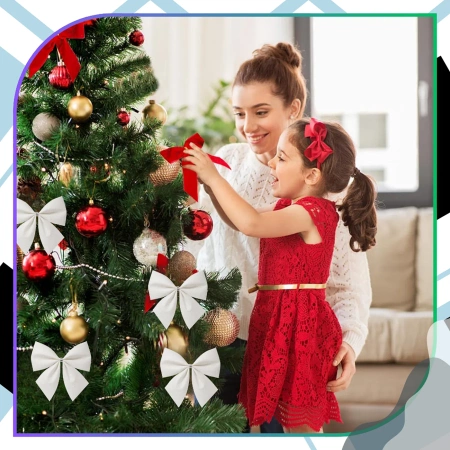 Decorațiuni de Crăciun cu funde, set de 6 bucăți, funde albe