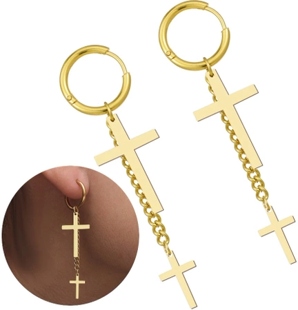 Cercei cruce de aur, otel chirurgical, eleganti, agatatori