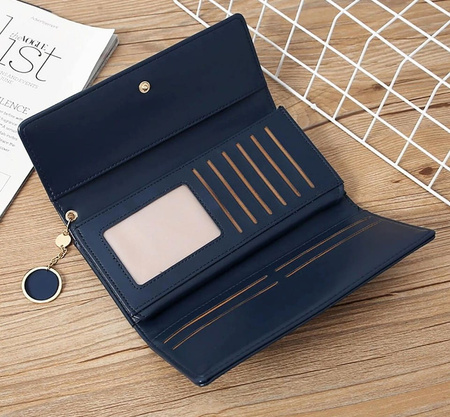 Portofel mare de dama, breloc din piele bleumarin