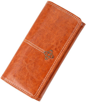 Portofel de dama mare, elegant din piele maro