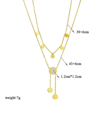 Colier de aur din oțel chirurgical cu inele duble placate cu aur