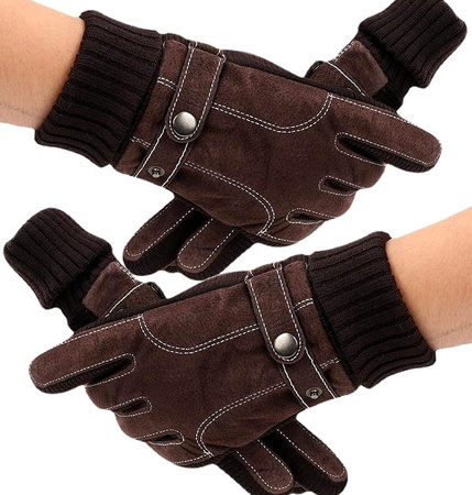 Mănuși de iarnă pentru bărbați maro de piele intoarsă