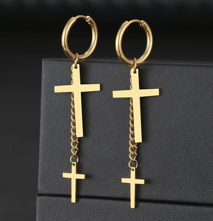 Cercei cruce de aur, otel chirurgical, eleganti, agatatori