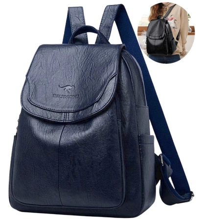 Rucsac mare retro de dama elegant din piele, bleumarin