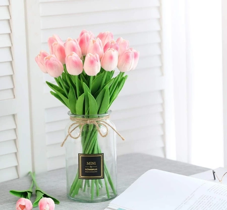 Buchet artificial de lalele roz 10pcs flori decorative