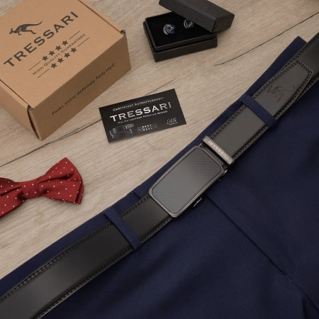 TRESSARI centura barbati 115cm catarama automata piele naturala pentru pantaloni negri