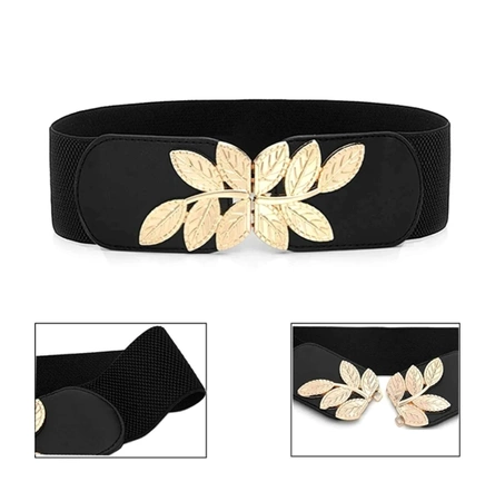 Cureaua de dama neagra lata elastica pentru o rochie cu model auriu