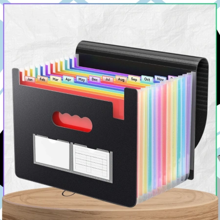 Dosar organizator pentru documente A4, servietă spațioasă, 13 compartimente, negru