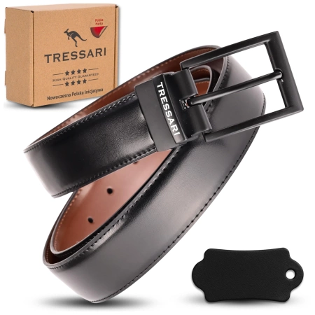 Curea din piele dublă TRESSARI 120 cm negru maro pentru pantaloni