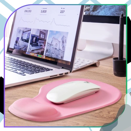 Mouse pad ergonomic roz cu suport antiderapant pentru încheietura mâinii