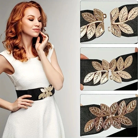 Cureaua de dama neagra lata elastica pentru o rochie cu model auriu