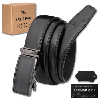 TRESSARI centura automata barbati 115cm piele naturala pentru pantaloni, neagra