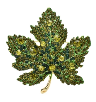 Frunză de arțar verde zirconiu broșă elegant pin frunze