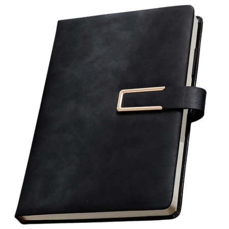 Caiet agendă A5 elegant din piele, cu fixare neagră