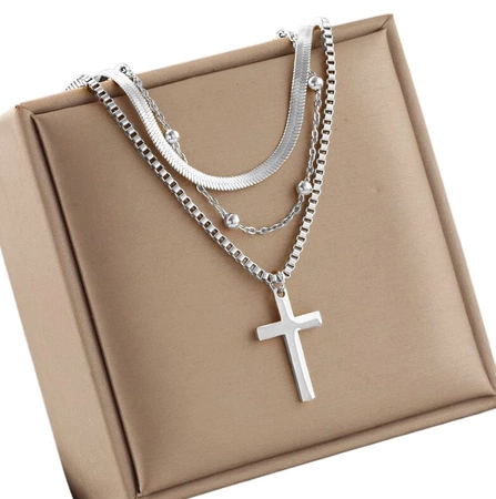 Colier elegant cu cruce din oțel chirurgical multi-argintiu