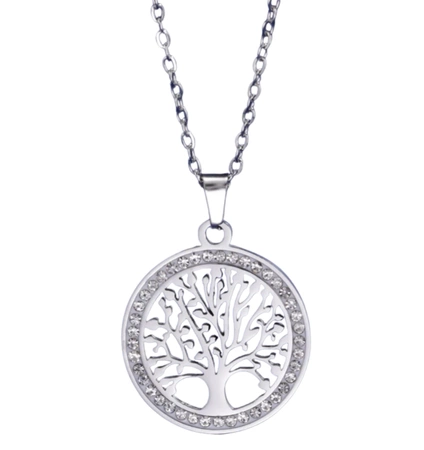 Colier din argint, pandantiv, otel chirurgical, cu zirconi de copac