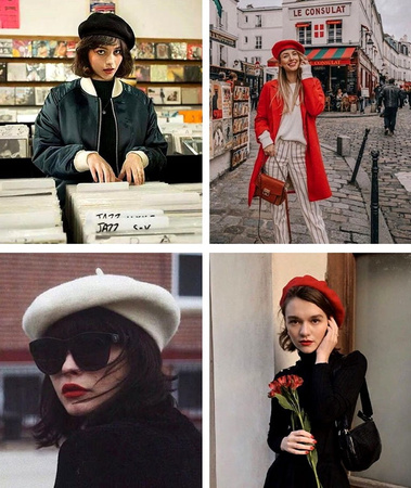 Șapcă de damă cu beretă neagră cu antenă