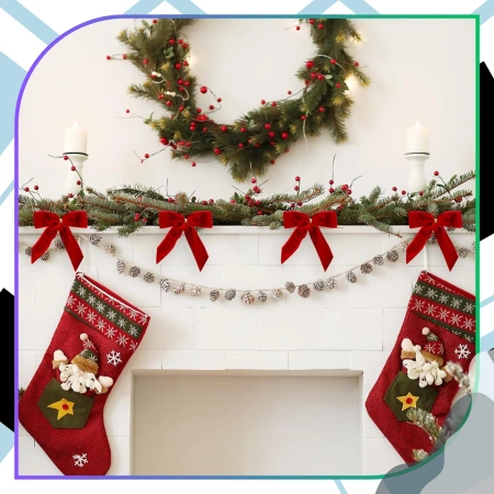 Set de 6 fundițe decorative pentru bradul de Crăciun cu fundă roșie