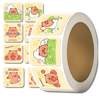 Autocolante colorate capibara pe rola de 300 buc. DIY pentru copii
