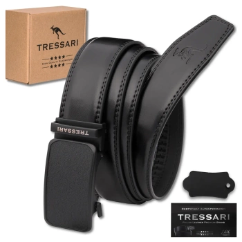 Cureaua barbateasca neagra TRESSARI, 115cm, catarama automata, piele naturala, pentru pantaloni