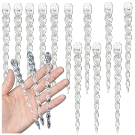 Globuri de Crăciun în formă de țurțur, pandantiv, 12 buc., 15 cm, transparente