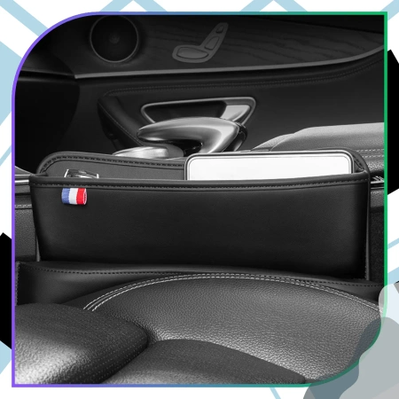 Organizer auto pentru fanta dintre scaune, din piele ecologică, compact.