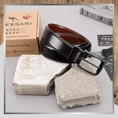 Curea din piele dublă TRESSARI, 120 cm, negru-maro, pentru pantaloni