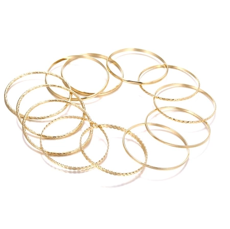 Bratara cerc de aur, set de 12 piese, cercuri retro rigide