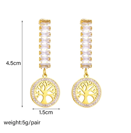 Cercei de aur cu zirconiu cubic, otel chirurgical lung, elegant